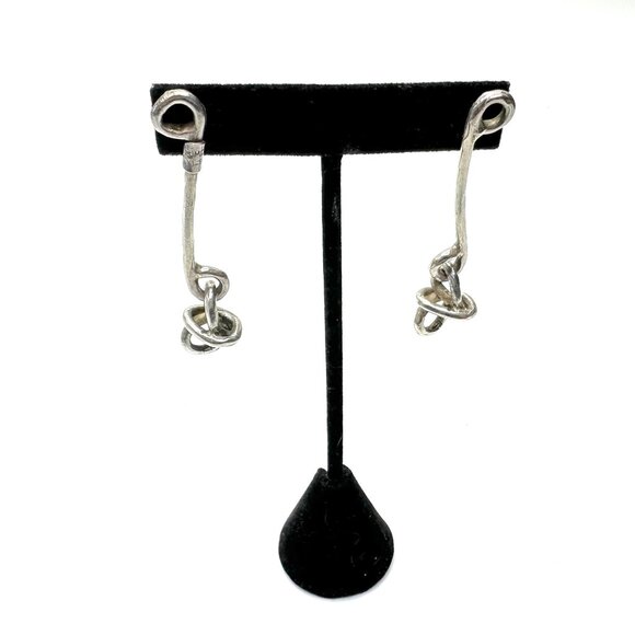 Modernist Turkish Sterling Silver Knot Earrings — Artist Signed — EUC - Picture 1 of 7